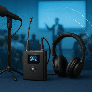 Offre "Broadcast Proximité" – Système audio professionnel haute qualité pour événements locaux. Diffusion stable sur 500 m, idéale pour conférences, stades, et événements extérieurs. Son HD, technologie FM/Wi-Fi, matériel portable et assistance sur site.